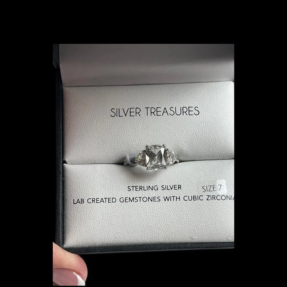 3 Stone Cubic Zirconia Engagement Ring in Sterling Silver